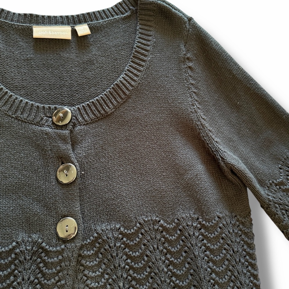 Croft & Barrow Vintage Black Crochet Knit Bell Sleeve Cardigan Sweater sz Medium - Picture 3 of 5